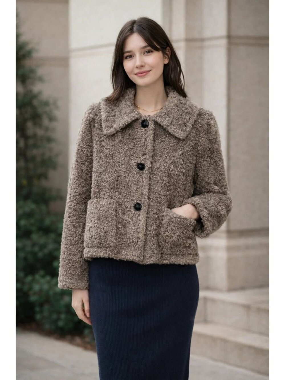 Marc by Marc Jacobs Faux Fur Short Brown Snap Front Coat, size Small